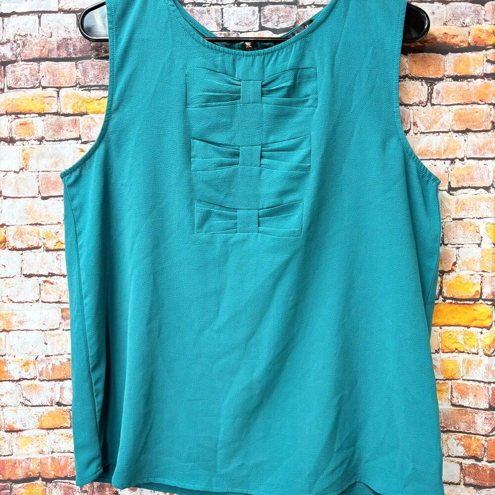 Veronica M Teal Bow Front Sleeveless Blouse Top Size M